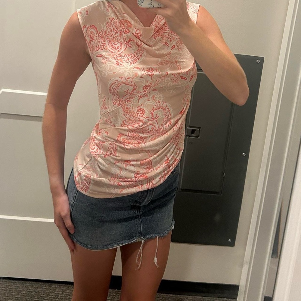 Ann Taylor Pink Asymmetrical Fitted Tank Top